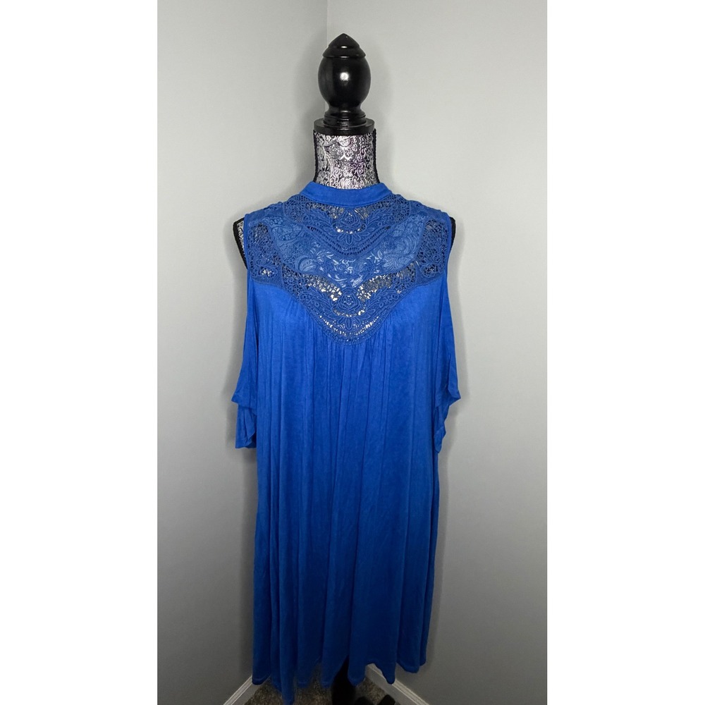 Three Hearts Royal Blue Cold Shoulder Lace Yoke Mock Neck Tunic Top 2X
